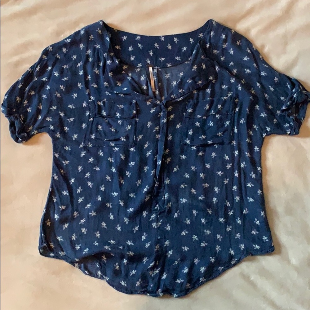 Free People Floral Short Sleeve Blouse